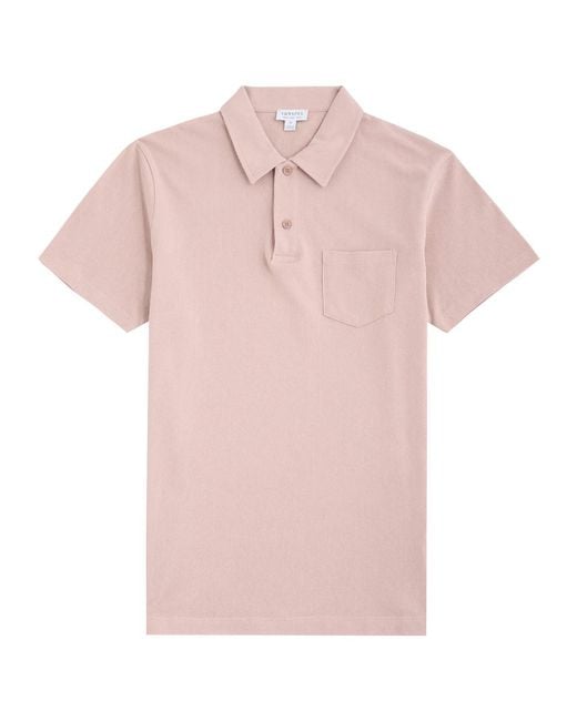 Sunspel Pink Riviera Cotton-Mesh Polo Shirt for men