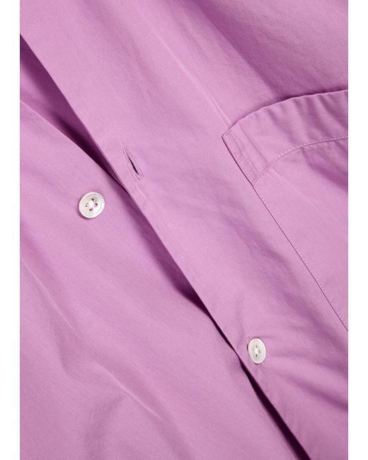 Tekla Pink Striped Poplin Pyjama Top
