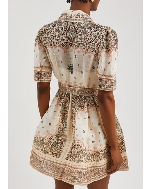 Zimmermann Natural Matchmaker Printed Linen-blend Mini Dress