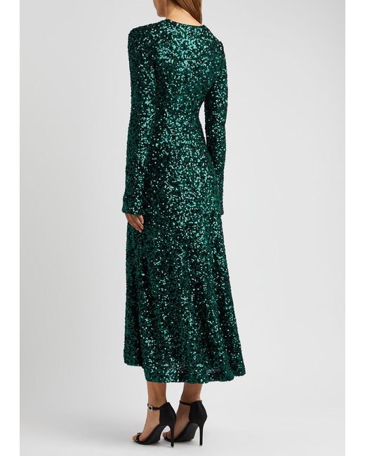 ROTATE BIRGER CHRISTENSEN Green Sequin-embellished Midi Dress