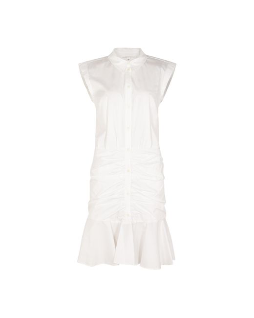 Veronica Beard White Bell Stretch-Cotton Shirt Dress