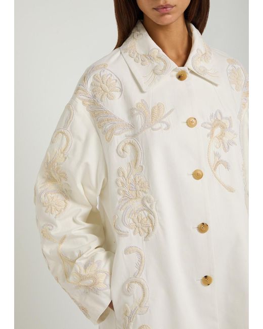Dries Van Noten Natural Rondero Floral-Appliquéd Cotton Coat