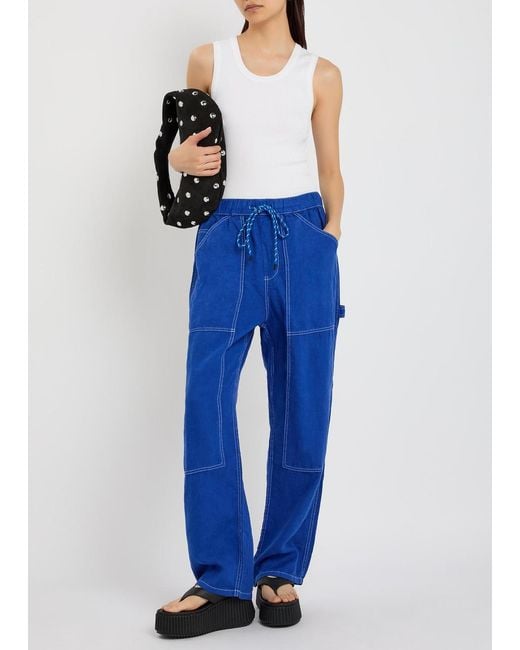 Rag & Bone Blue Atlas Panelled Relaxed Straight-Leg Linen Trousers