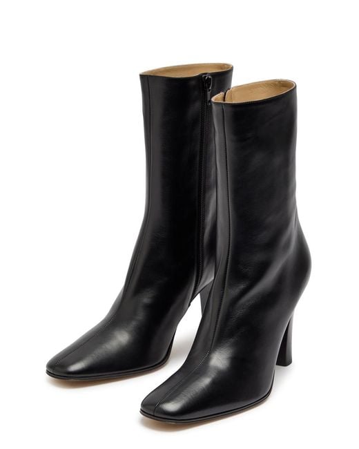 The Row Black Mona 80 Leather Mid-Calf Boots
