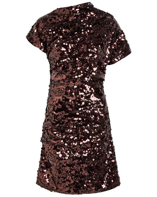 Ganni Red Sequin-Embellished Velvet Mini Dress