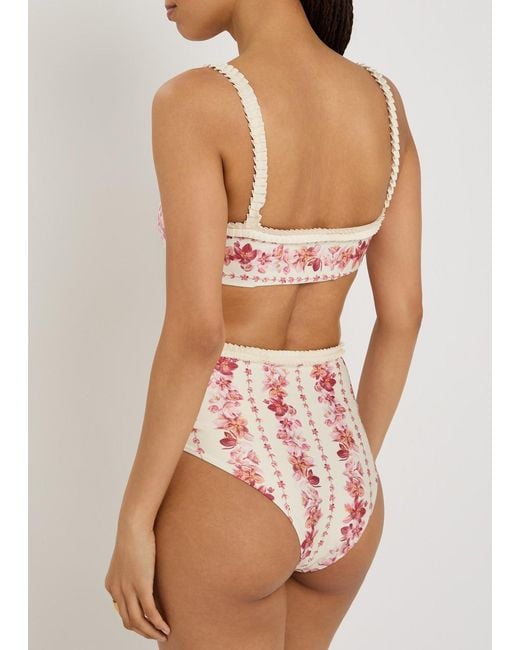 Agua Bendita Pink Olmo Floral-Print Bikini Top