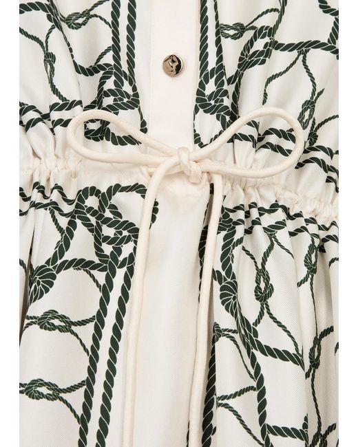 Tory Burch White Printed Silk-Satin Midi Shirt Dress
