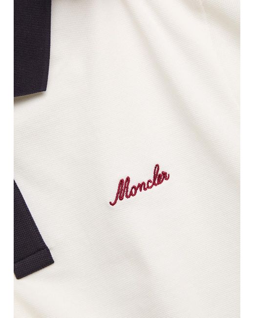 Moncler White Logo-Embroidered Piqué Cotton Polo Shirt for men