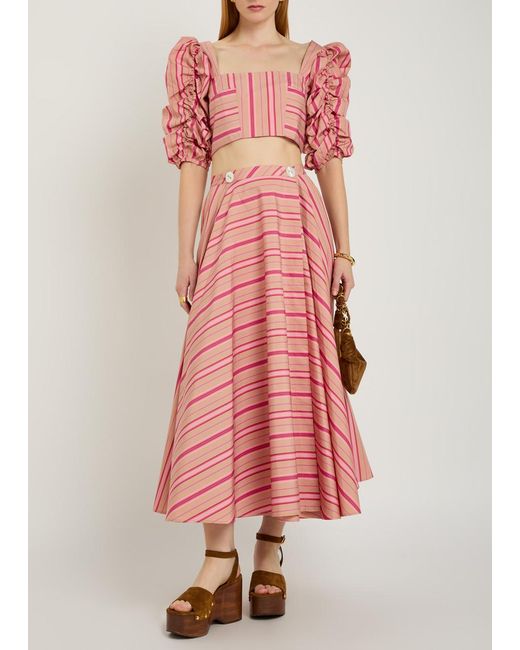 Thierry Colson Pink Misia Striped Puff Sleeve Cotton Top