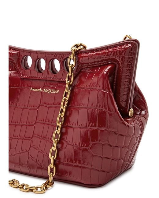 Alexander McQueen Red The Peak Mini Crocodile-effect Faux Leather Cross-body Bag