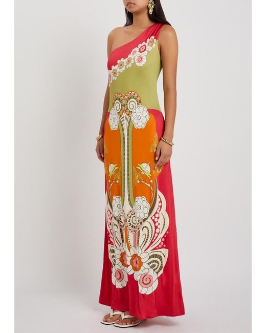 LaDoubleJ Orange Clingy Roy Printed Stretch-Jersey Maxi Dress