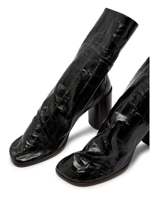 Lemaire Black Glove 90 Crinkled Glossed Leather Ankle Boots