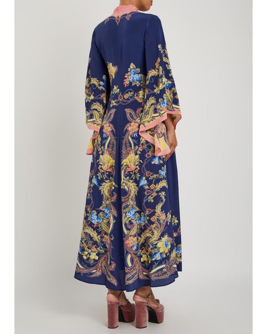 Etro Blue Printed Scarf-Effect Silk Maxi Dress