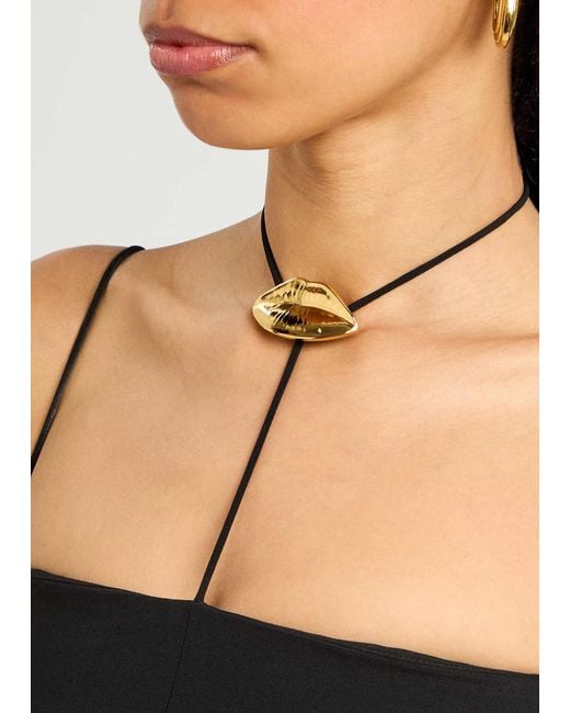 A.W.A.K.E. MODE Black Lip Chocker Crepe Midi Dress