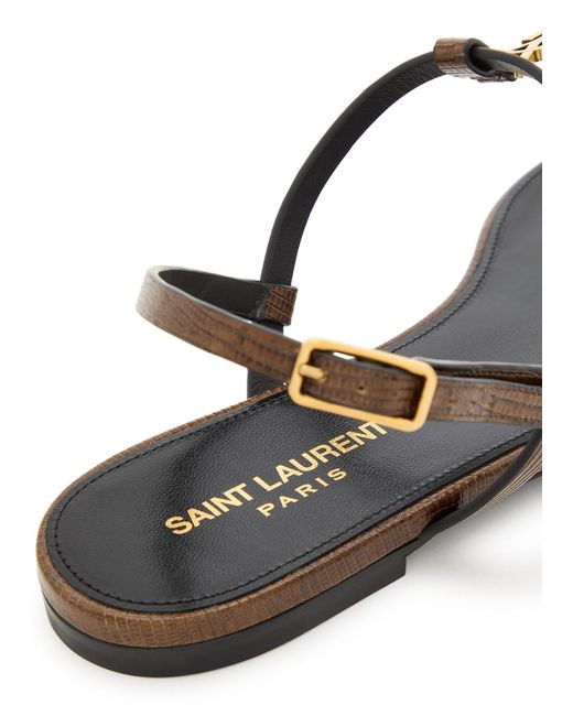 Saint Laurent Black Cassandra Logo Leather Thong Sandals