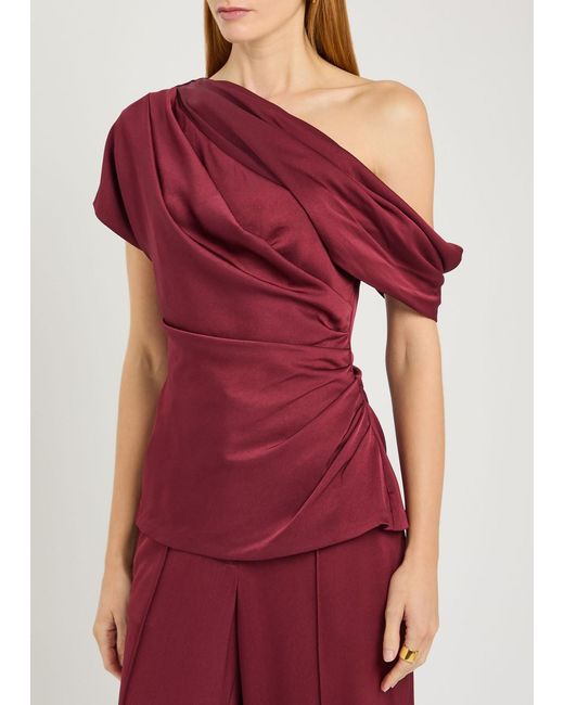 Jonathan Simkhai Red Phoebe Draped Satin Top