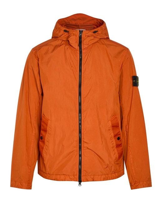 Stone Island Orange Hooded Crinkled Nylon Jacket for men