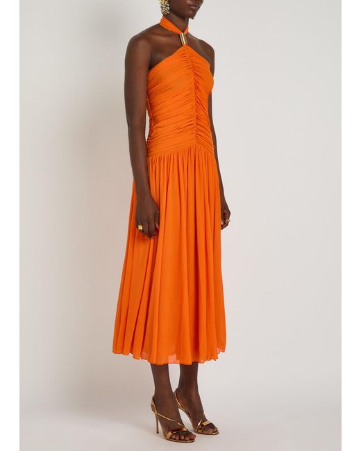 Ronny Kobo Orange Wrenley Ruched Tissue Jersey Midi Dress