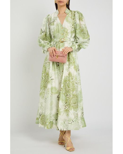 Aje. Green Reflector Floral-Print Woven Midi Shirt Dress