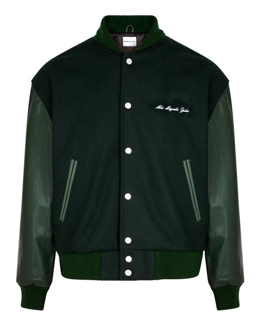 MKI Miyuki-Zoku Green Wool-blend And Leather Varsity Jacket for men