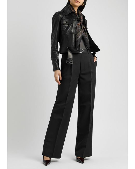 Saint Laurent Black Leather Cropped Jacket