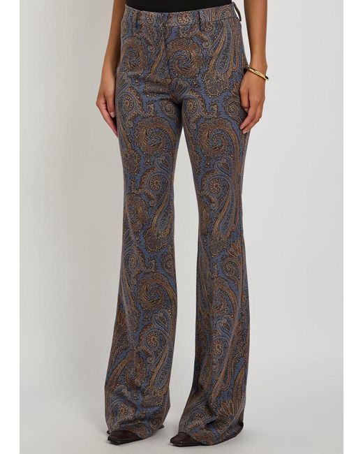 Etro Gray Paisley-Jacquard Flared-Leg Trousers