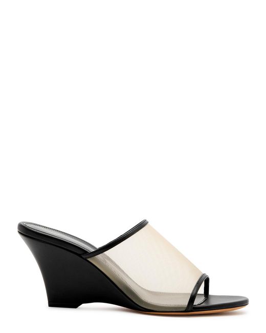 Khaite White Marion 90 Mesh And Leather Wedge Mules