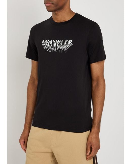 Moncler Black Logo-Print Cotton T-Shirt for men