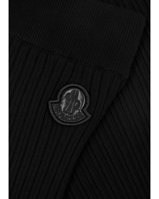 Moncler Black Flared-leg Ribbed-knit Trousers