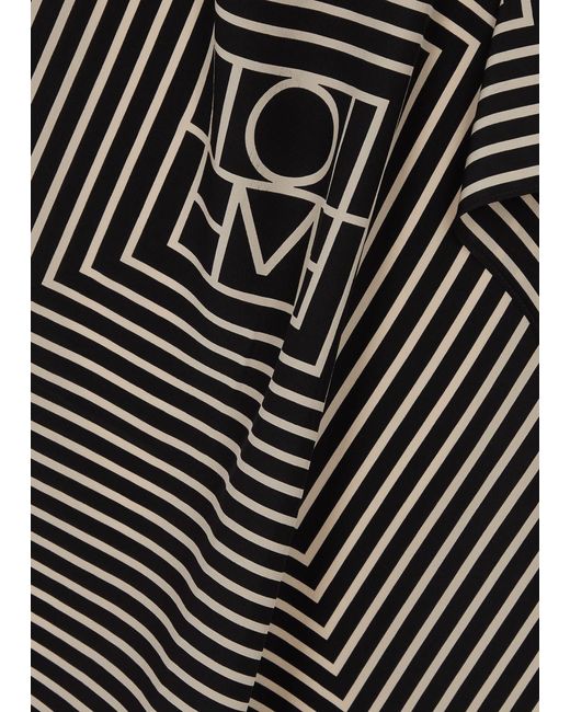 Totême  Black Totême Striped Logo-print Silk Scarf