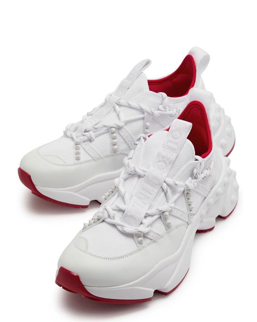 Christian Louboutin White Trailnrun Panelled Mesh-Knit Sneakers