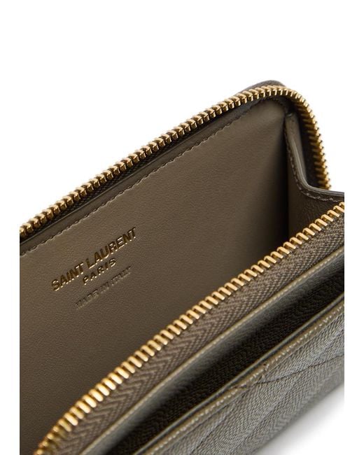 Saint Laurent Gray Quilted Pebbled Leather Card Holder