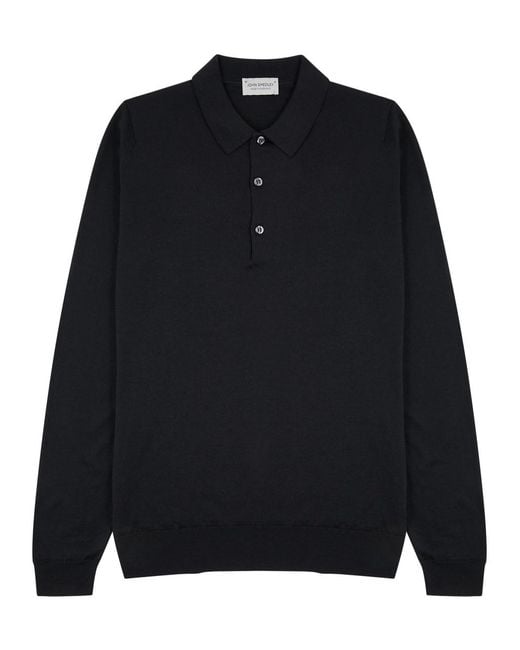John Smedley Black Belper Merino Wool Polo Shirt for men
