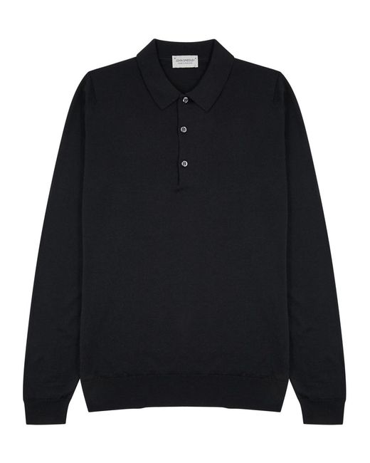 John Smedley Black Belper Merino Wool Polo Shirt for men