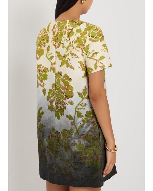LaDoubleJ Green Swing Floral-Print Woven Mini Dress