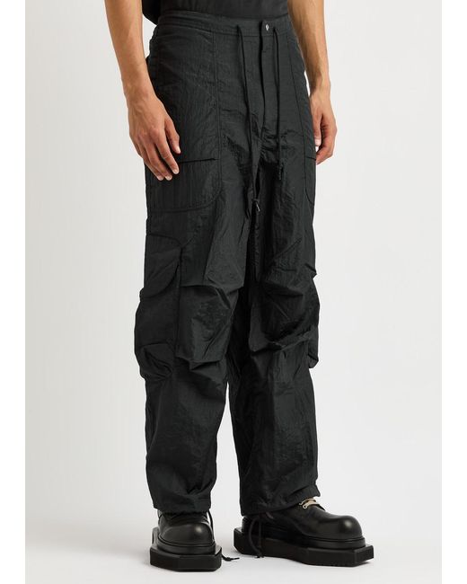 Entire studios Black Freight Crinkled Nylon Cargo Trousers for men