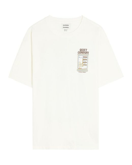 Damson Madder White Quiet Company Printed Cotton T-Shirt
