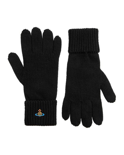 Vivienne Westwood Black Orb-Embroidered Wool Gloves