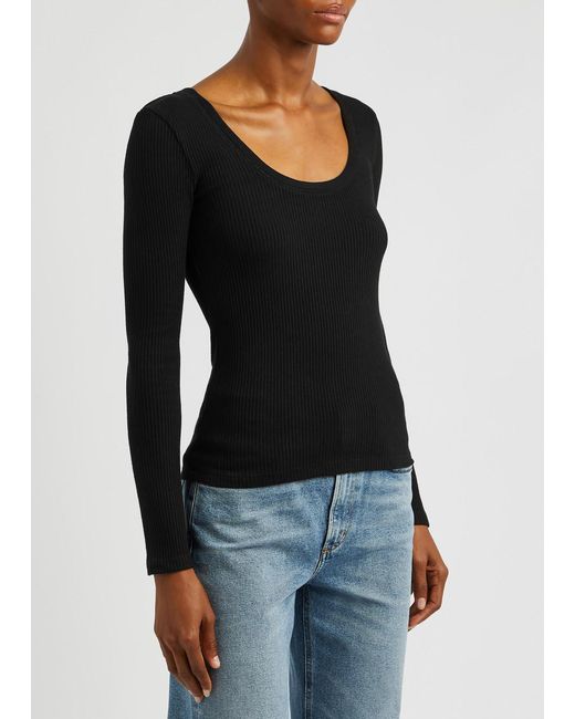 Citizens of Humanity Black Juni Ribbed Stretch-jersey Top