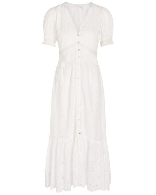LoveShackFancy White Tarragon Embroidered Cotton Midi Dress