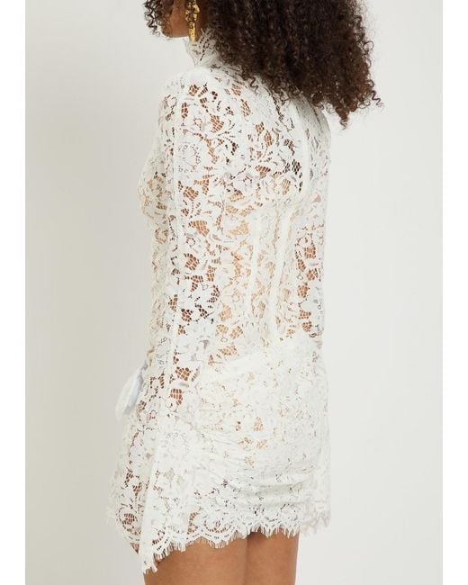 De La Vali White Bodita Appliquéd Guipure Lace Mini Dress
