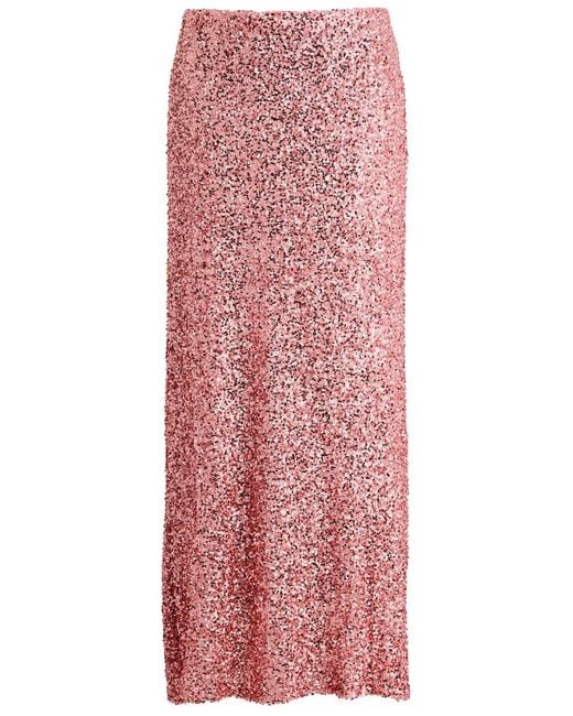 Never Fully Dressed Red Dorris Sequin-Embellished Tulle Midi Skirt