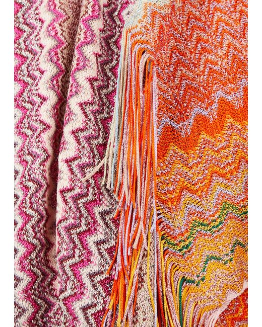 Missoni Pink Zigzag-intarsia Metallic-knit Shawl