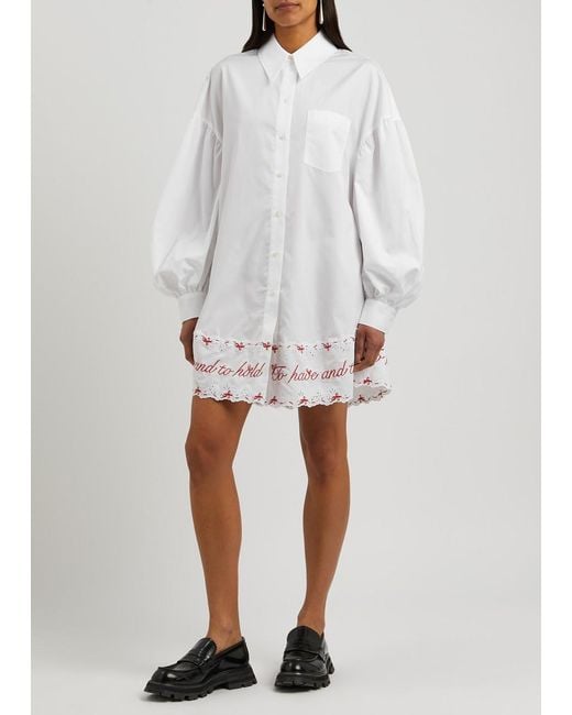 Simone Rocha White Embroidered Cotton Shirt Dress
