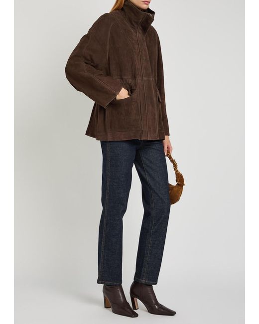 Nour Hammour Brown Quai Funnel-Neck Suede Jacket