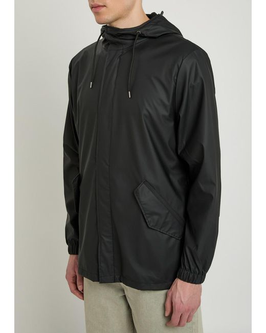 Rains Black Hooded Rubberised Parka for men