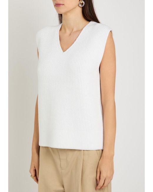 Vince White V-Neck Fine-Knit Cotton-Blend Vest