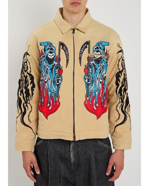 Warren Lotas Natural Garage Printed Work Canvas Jacket for men