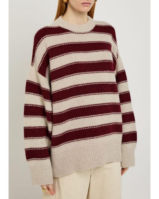 The Elder Statesman Red Braided Striped Cashmere Jumper