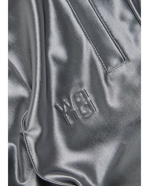 T By Alexander Wang Gray Relaxed Logo-Embroidered Satin Track Pants
